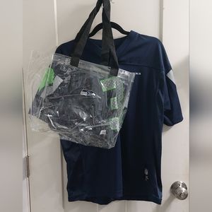 Seahawks jersey and clear plastic stadium bag